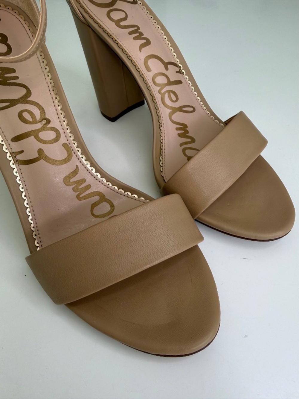 Sam Edelman Yaro High Heel Sandal - Block Heel Pump - Beige Leather - 8.5 - Picture 5 of 8